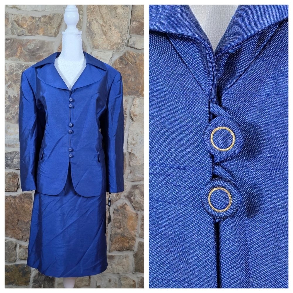 NWT Tahari Taffeta Royal Blue Skirt Suit Set